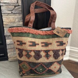 Backroads Textiles Ginny Jute Farmhouse Texture Fall Earthy Tones Purse Bag